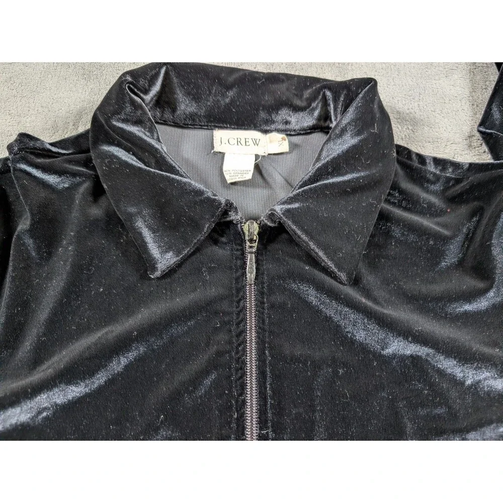 Vintage J Crew Velvet Track Jacket Womens XL Black Velour Zip Up 90s Bomber